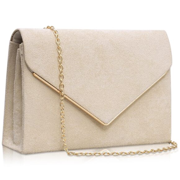 Handbags - 7805 Suede Clutch Purse , Elegant Apricot Envelope Evening Handbags & Chain